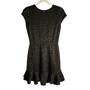 Slate & Willow Black Leopard Crushed Velvet Ruffle Hemline Dress Size Large